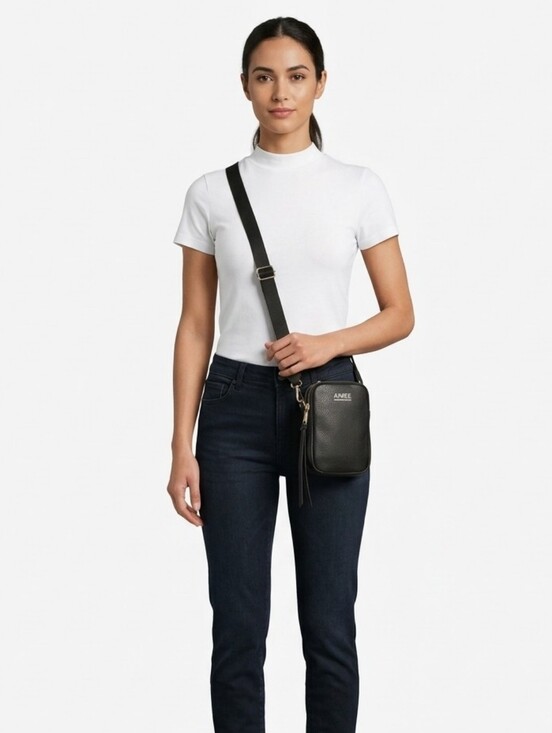 Aimee Kestenberg Handbags - AIMEE KESTENBERG Leather Black Crossbody Adjustable Strap Bag